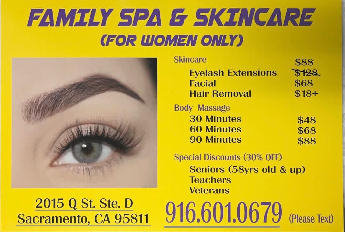Family Spa and Skincare women-only service menu and pricing